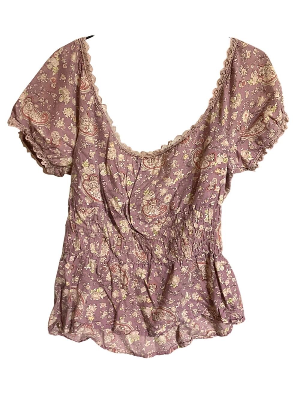 Y2K Fire Los Angeles Top L Off Shoulder Ruched 100% Cotton VTG Pink Fairycore